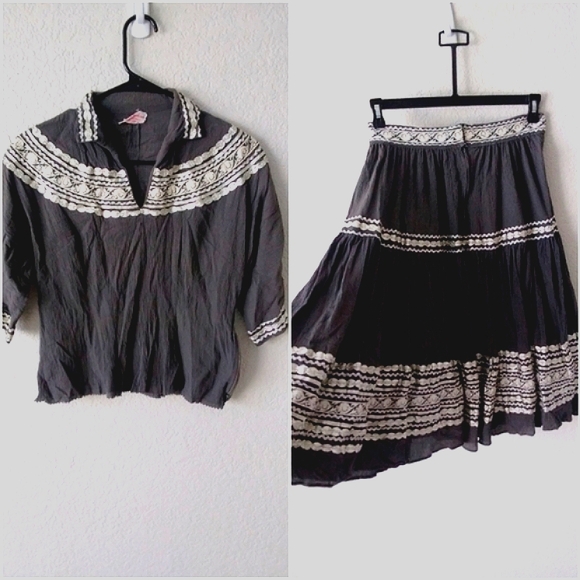 Vintage Western Patio Set 2 Piece Outfit 50s Swing Circle Grey Silver Med Rockab - Picture 3 of 9